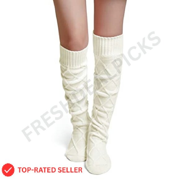 Cable Knit Thigh High Socks Warm Winter Leg Warmers Cozy Chic - Picture 2 of 8